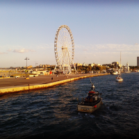rimini port canal with the panoramic wheel